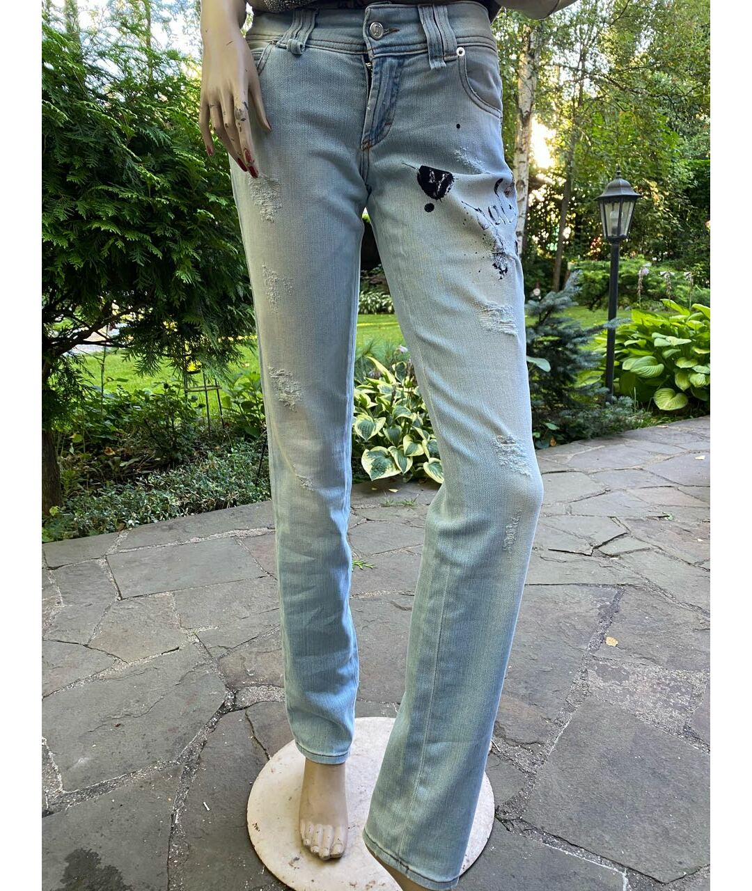 JOHN GALLIANO Голубые хлопковые прямые джинсы, фото 6