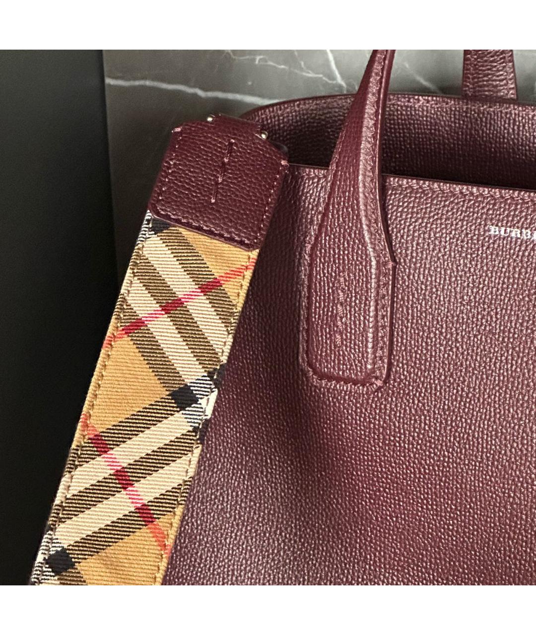 BURBERRY Бордовая кожаная сумка тоут, фото 6