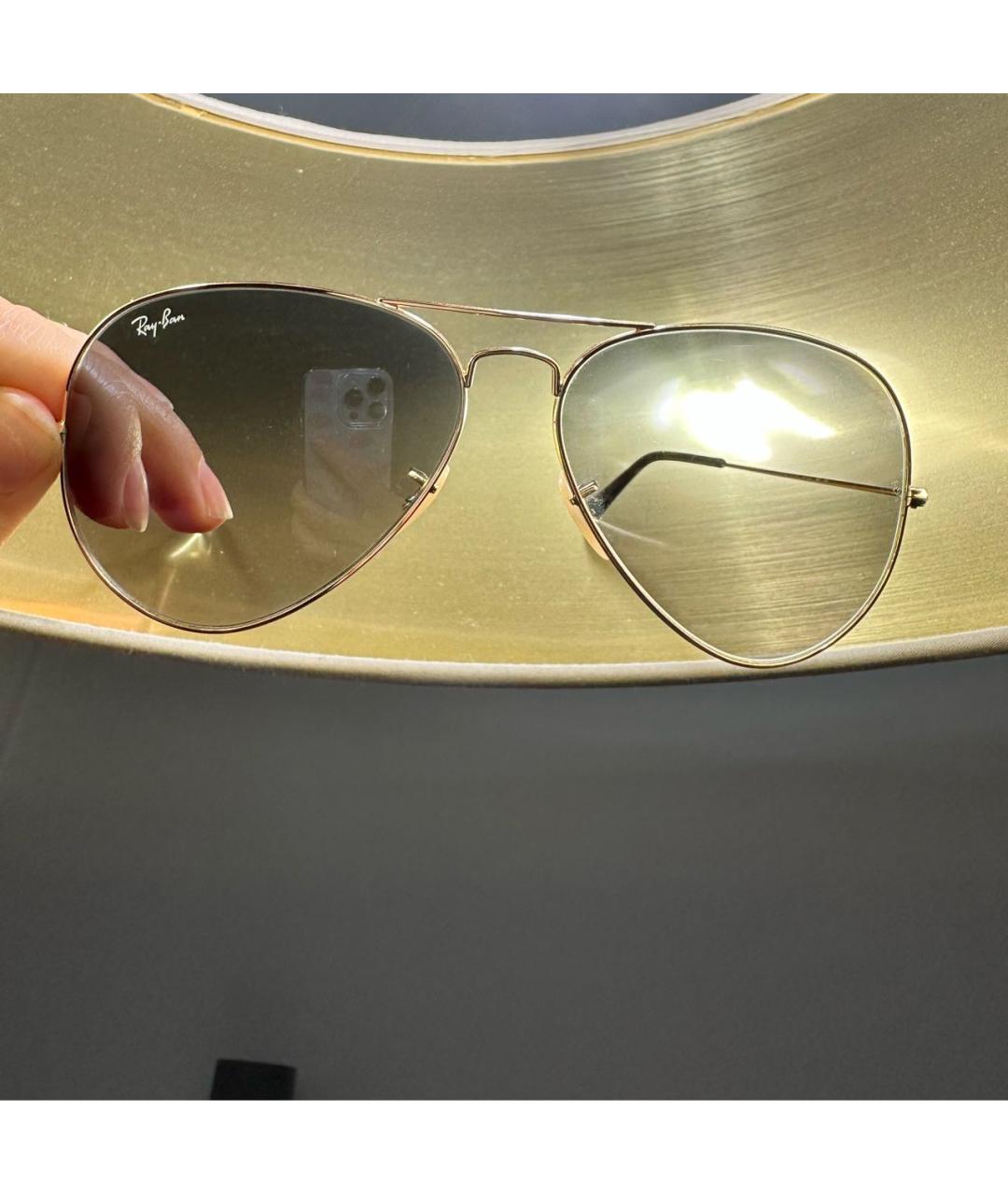 RAY BAN Золотые металлические солнцезащитные очки, фото 7