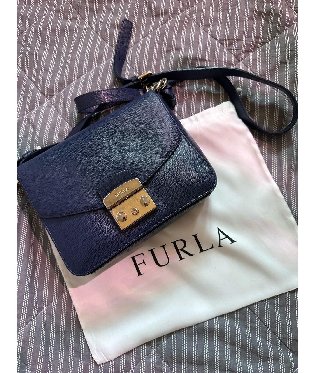 FURLA Темно-синяя кожаная сумка через плечо, фото 5