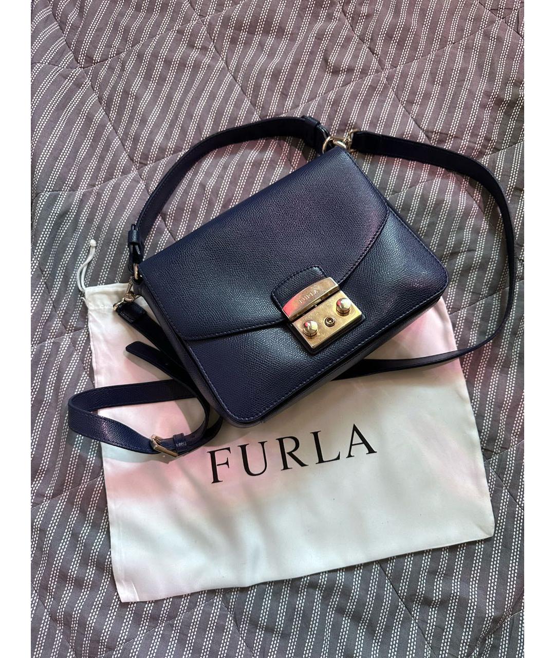 FURLA Темно-синяя кожаная сумка через плечо, фото 3