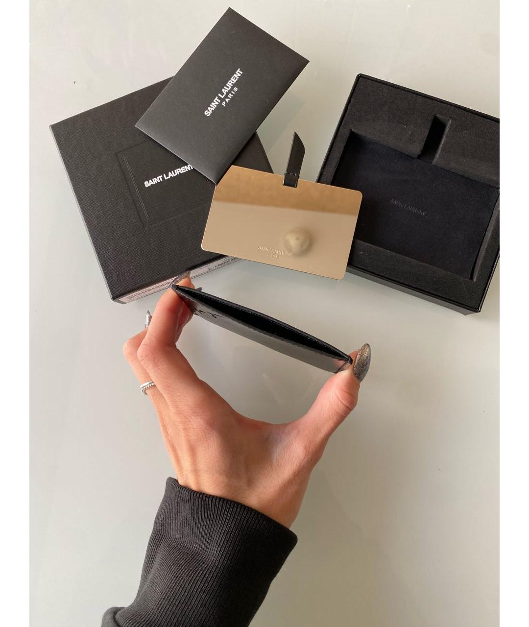 SAINT LAURENT Черная кожаная визитница, фото 3
