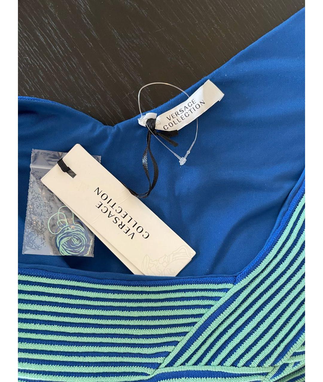 VERSACE COLLECTION Голубое хлопко-эластановое повседневное платье, фото 4