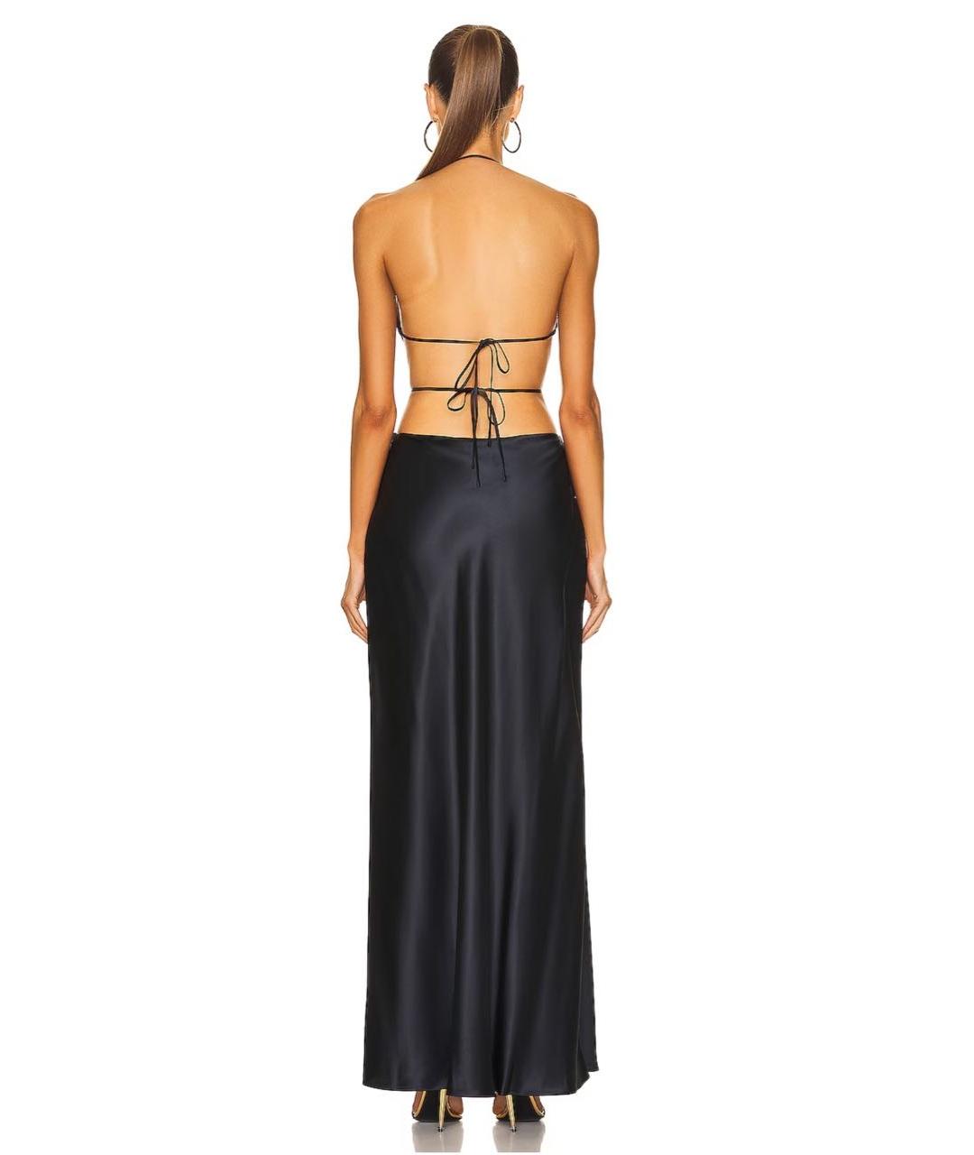 CULT GAIA Черное атласное вечернее платье, фото 3