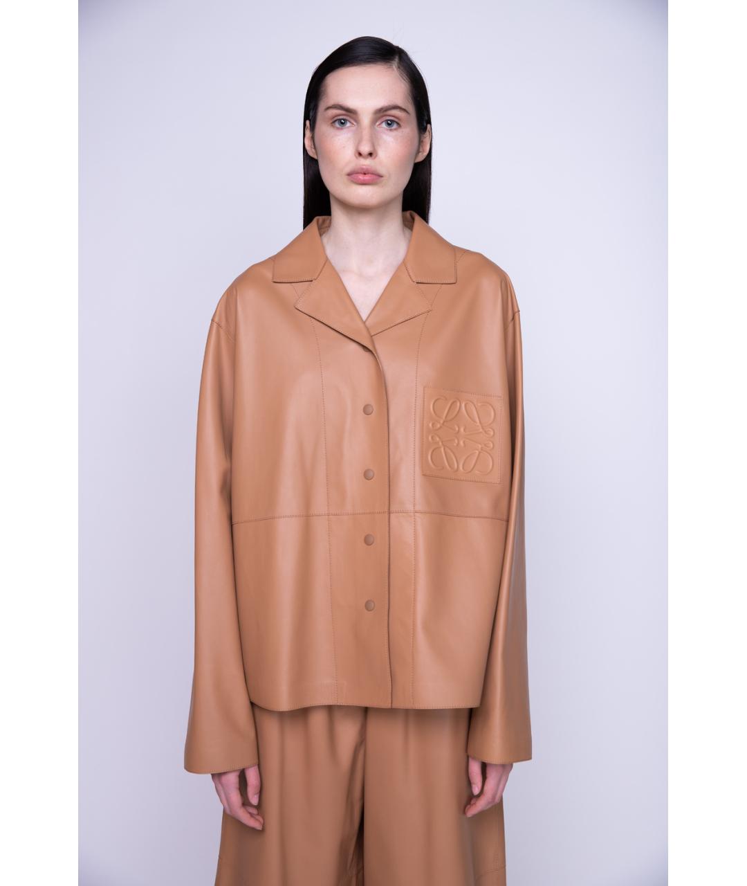 LOEWE Коричневая кожаная рубашка, фото 3