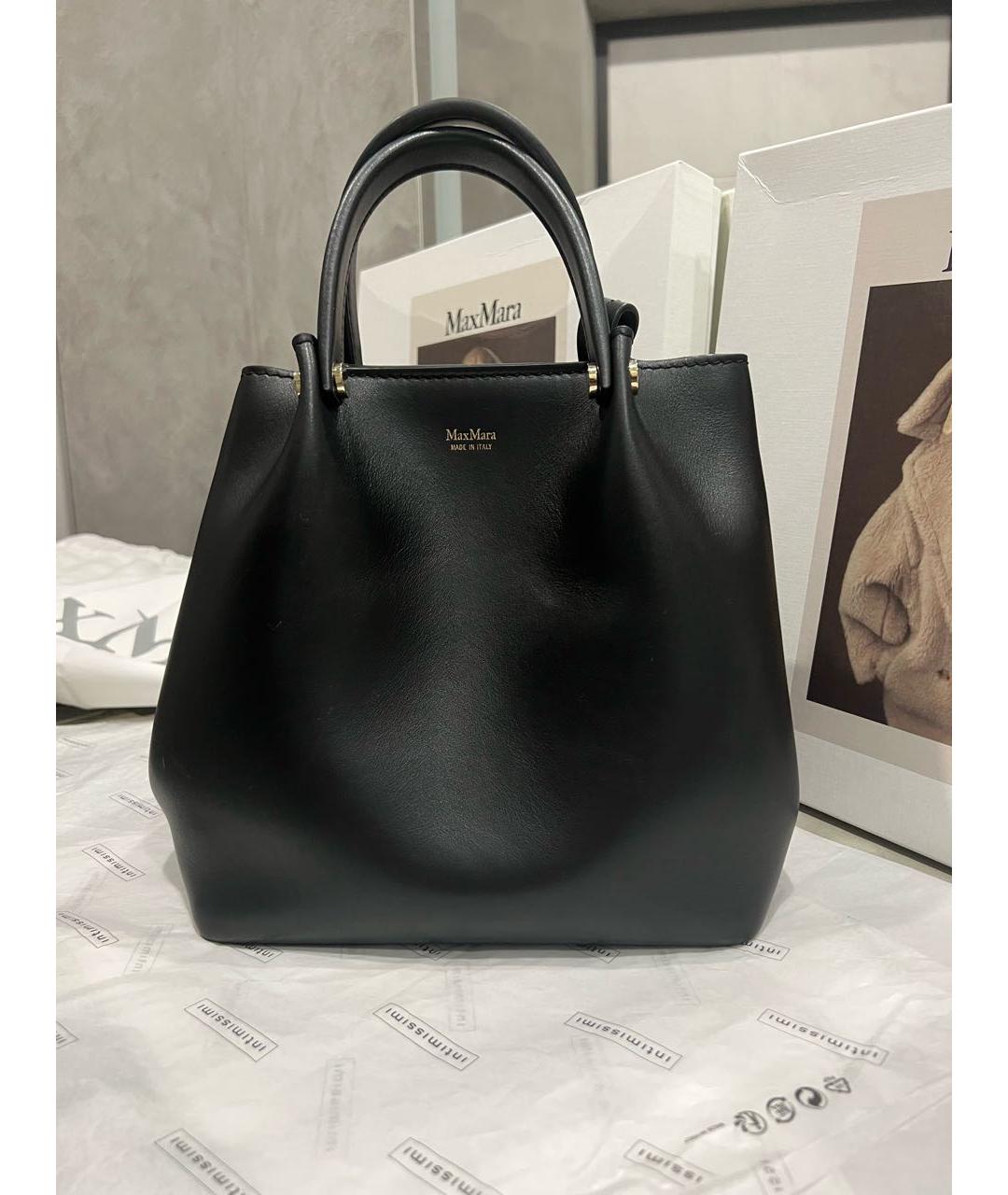 MAX MARA Черная кожаная сумка с короткими ручками, фото 9