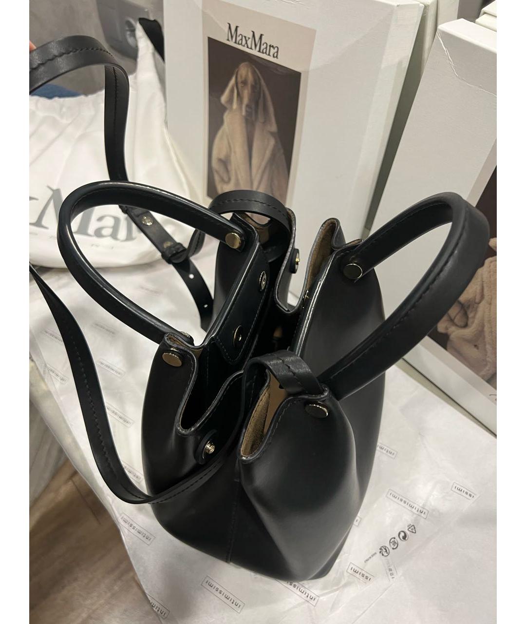 MAX MARA Черная кожаная сумка с короткими ручками, фото 3