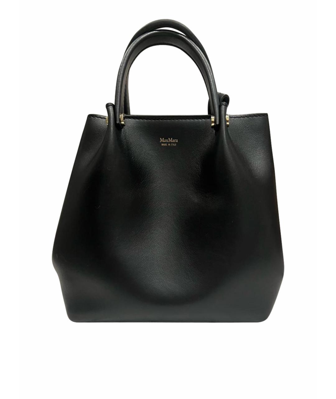 MAX MARA Черная кожаная сумка с короткими ручками, фото 1