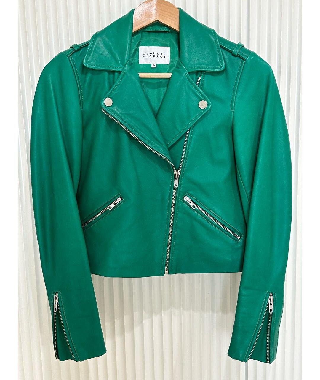 Claudie Pierlot Зеленая кожаная куртка, фото 4
