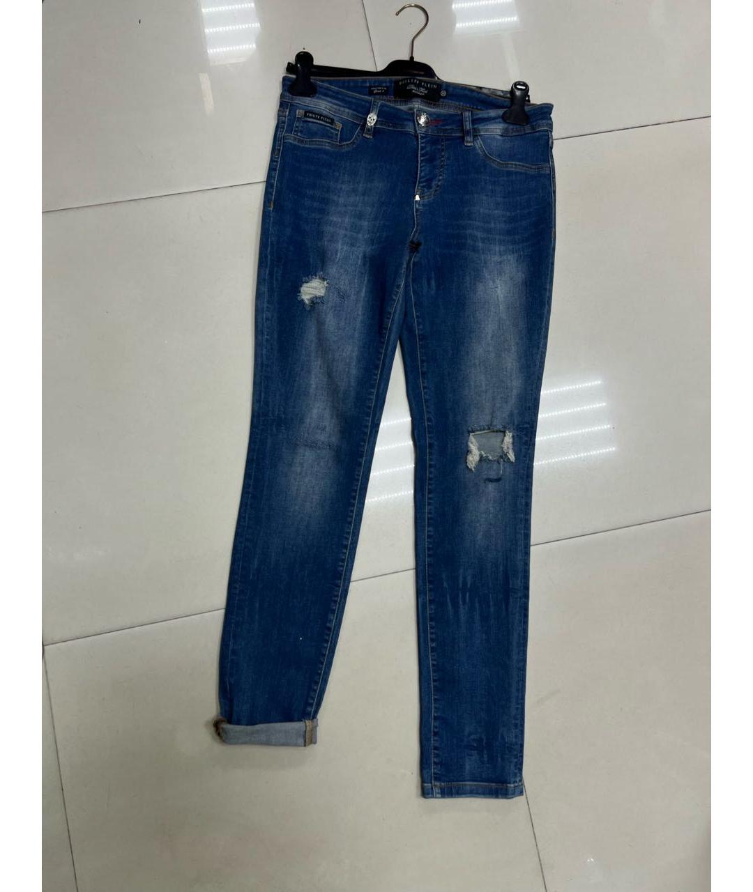 PHILIPP PLEIN Синие хлопко-эластановые прямые джинсы, фото 7