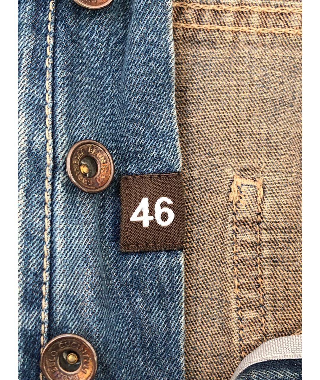 BRUNELLO CUCINELLI Голубые хлопковые прямые джинсы, фото 6
