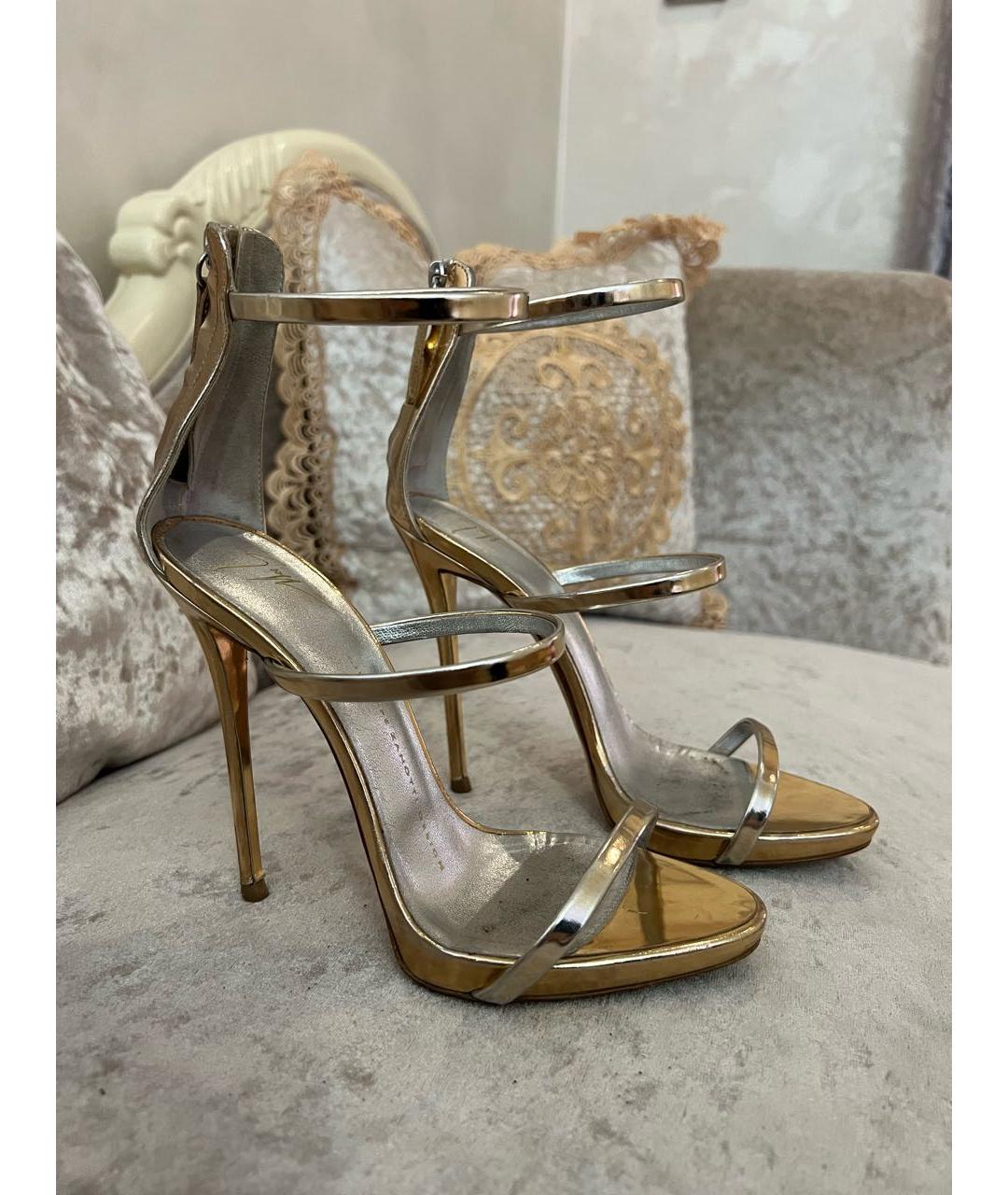 GIUSEPPE ZANOTTI DESIGN Золотые кожаные босоножки, фото 6