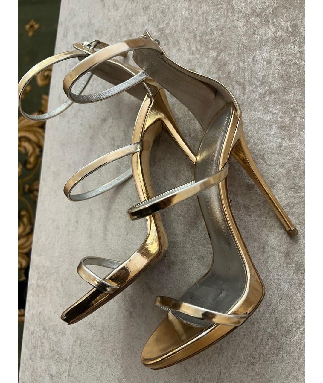GIUSEPPE ZANOTTI DESIGN Золотые кожаные босоножки, фото 5