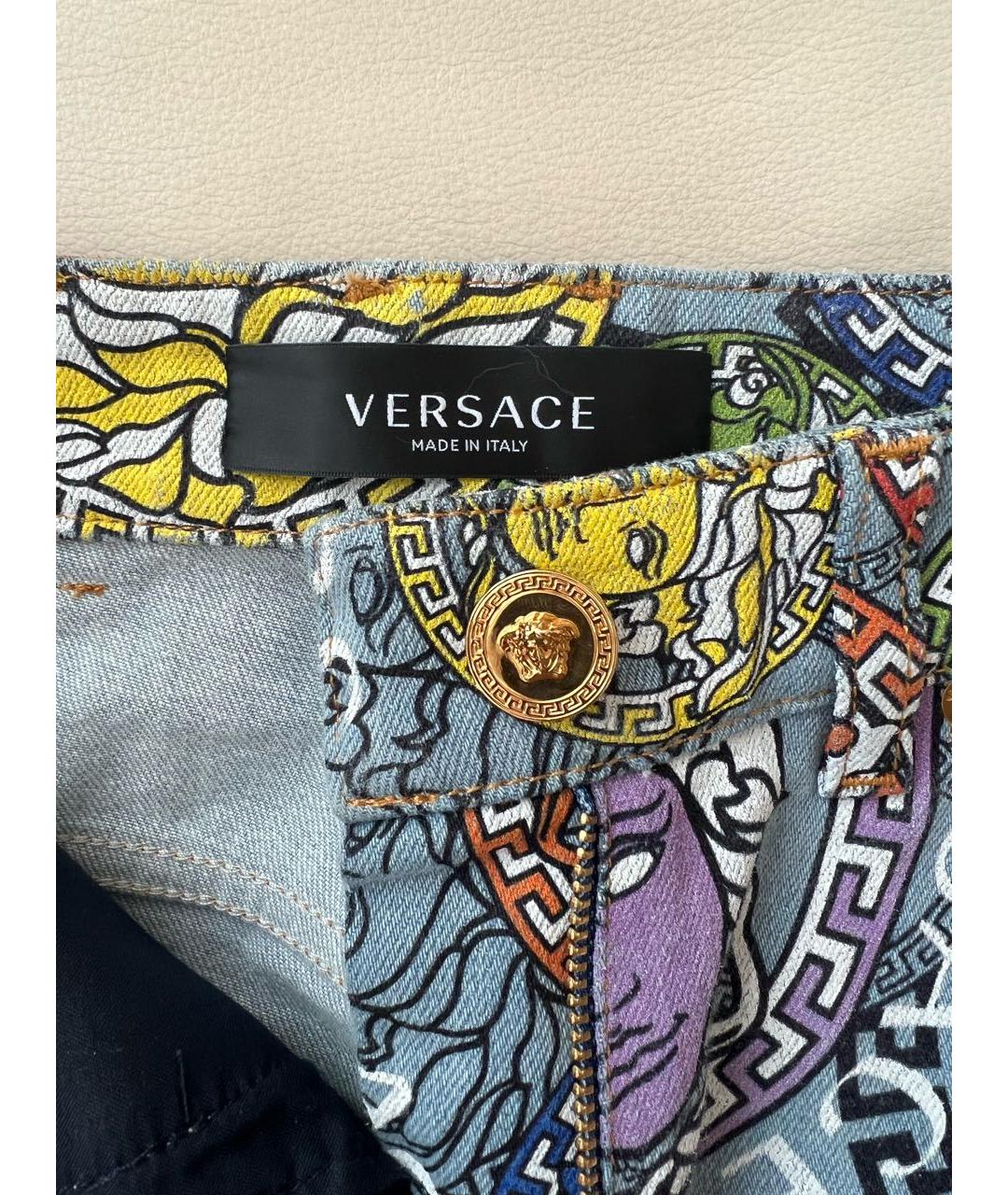 VERSACE Мульти хлопко-эластановые джинсы клеш, фото 3