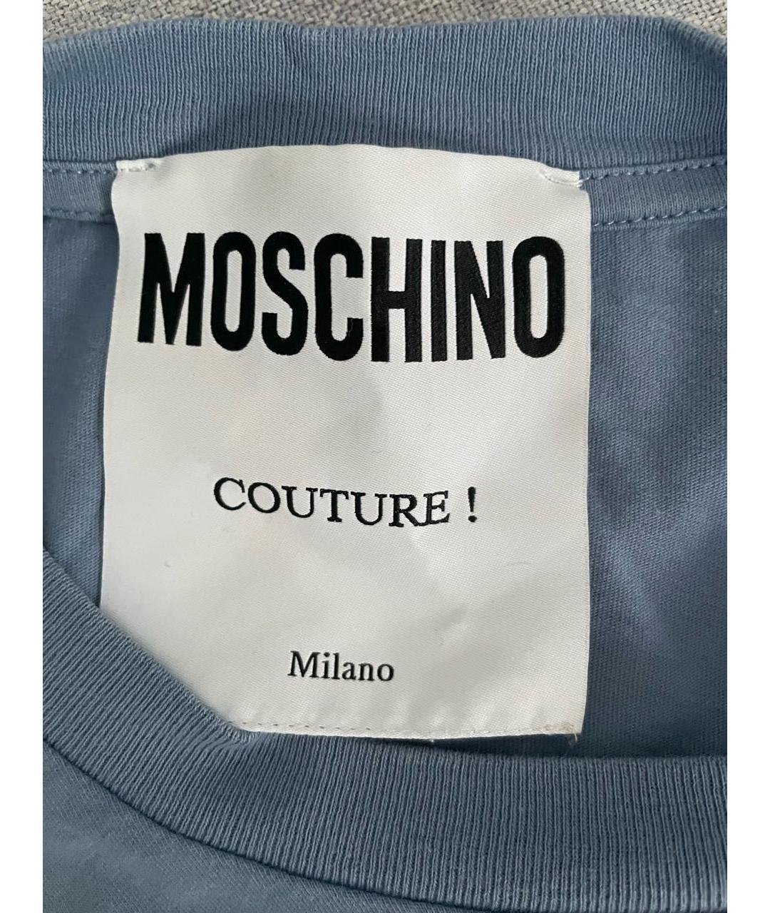 MOSCHINO Голубая хлопковая футболка, фото 3