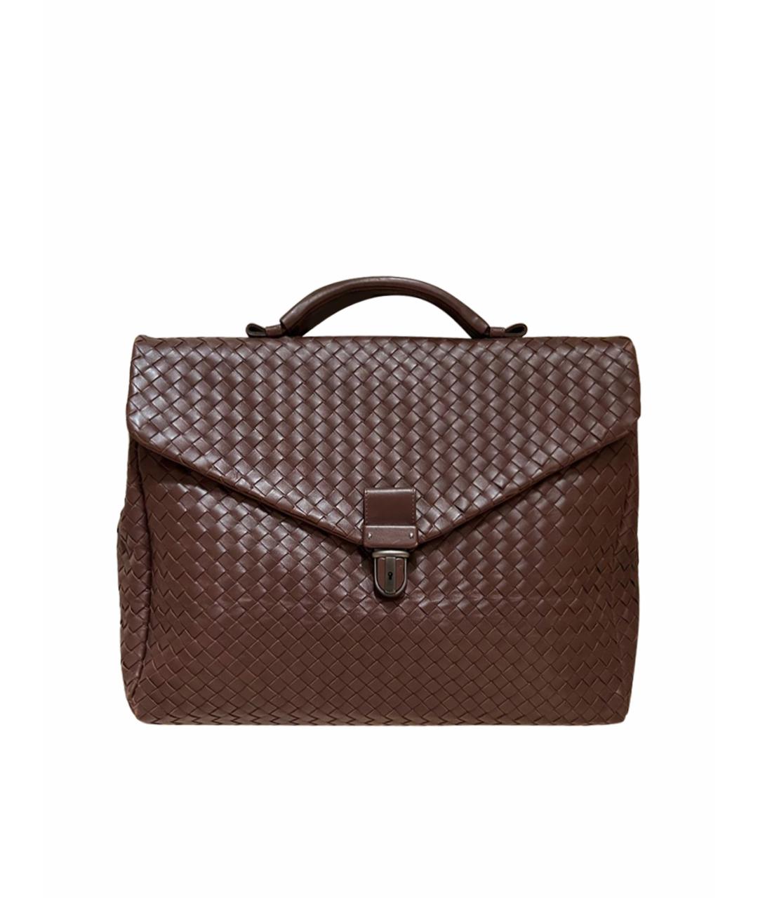 BOTTEGA VENETA Коричневый кожаный портфель, фото 1