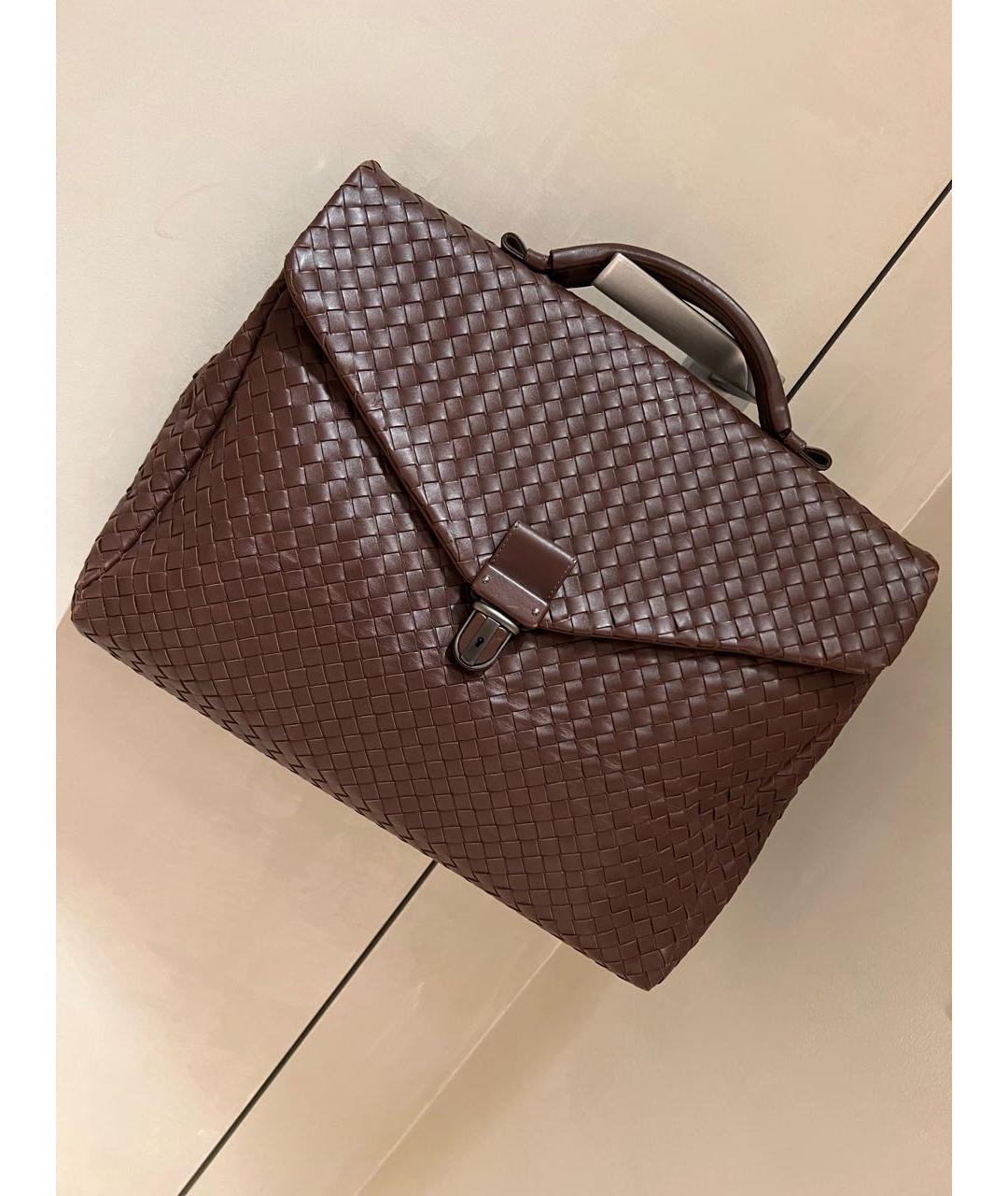 BOTTEGA VENETA Коричневый кожаный портфель, фото 3