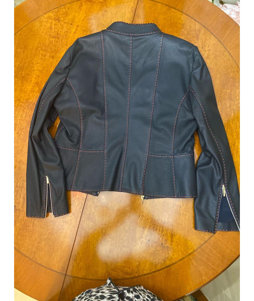 FENDI Темно-синяя кожаная куртка, фото 3