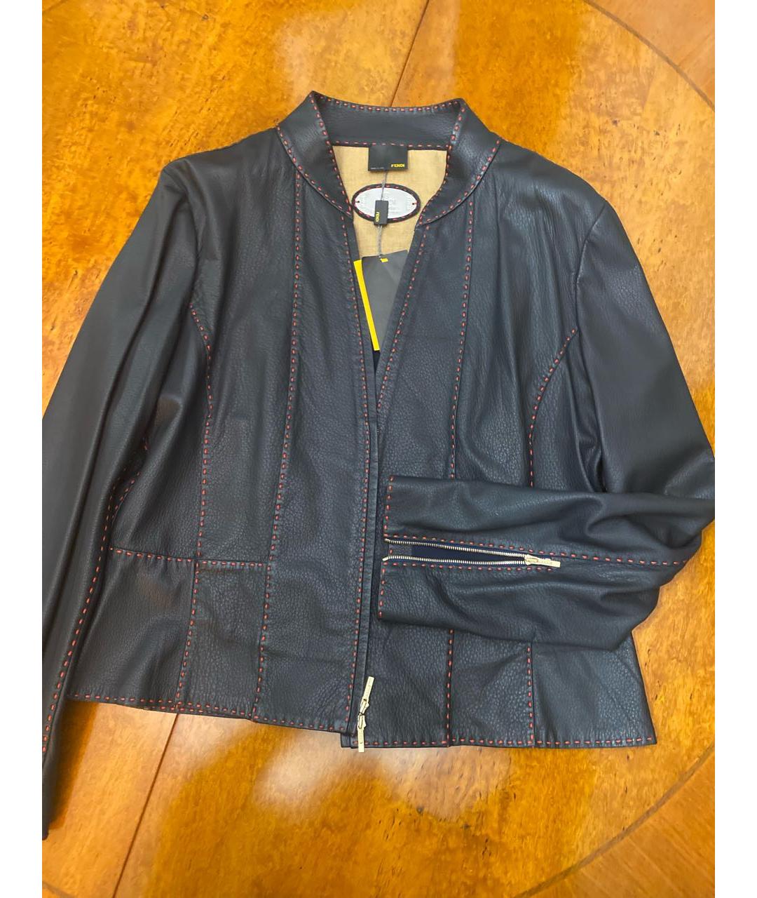 FENDI Темно-синяя кожаная куртка, фото 2