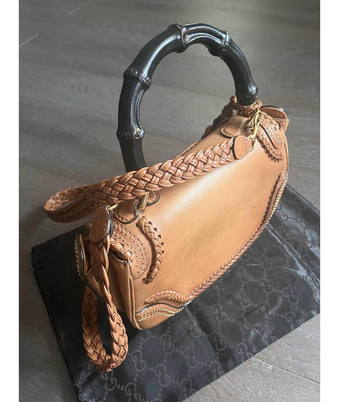 GUCCI Бежевая кожаная сумка с короткими ручками, фото 3