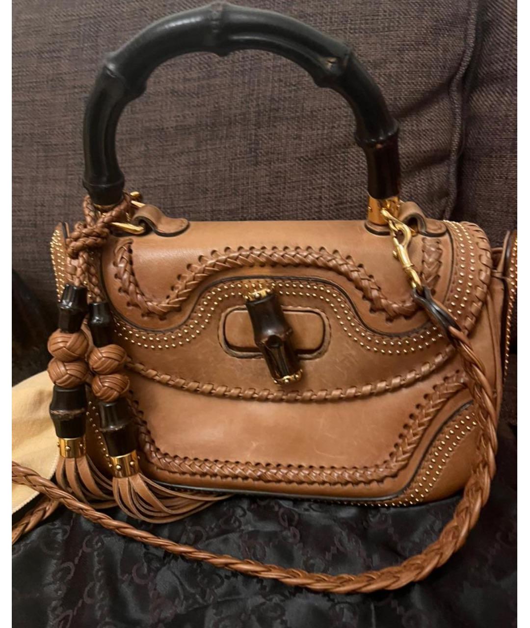 GUCCI Бежевая кожаная сумка с короткими ручками, фото 7