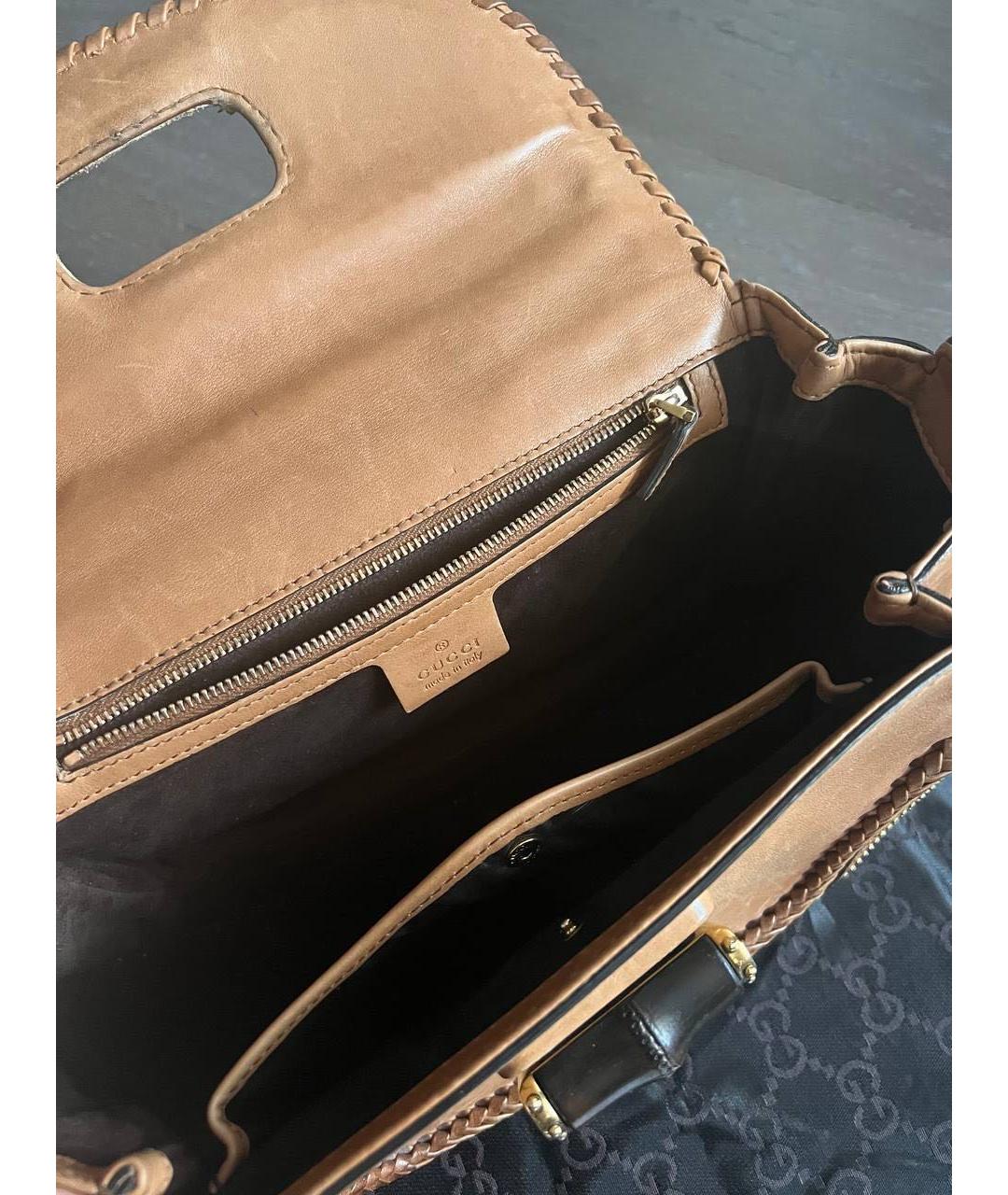 GUCCI Бежевая кожаная сумка с короткими ручками, фото 5