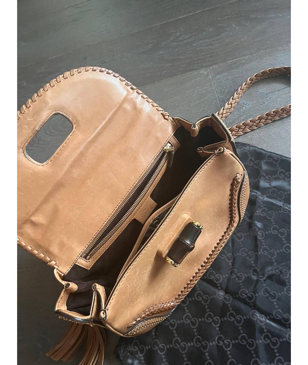 GUCCI Бежевая кожаная сумка с короткими ручками, фото 4