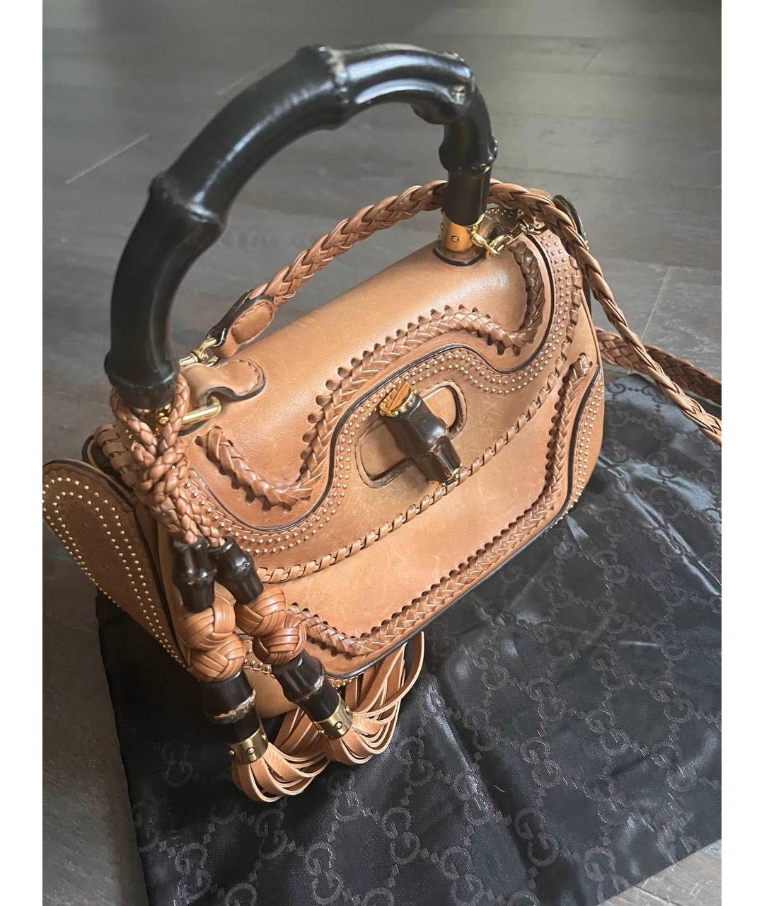 GUCCI Бежевая кожаная сумка с короткими ручками, фото 6