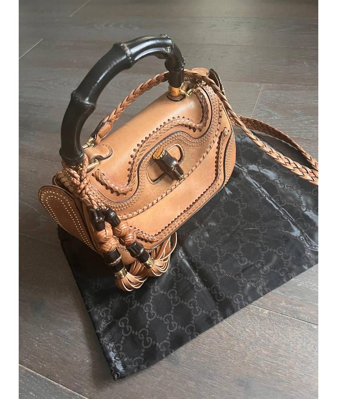 GUCCI Бежевая кожаная сумка с короткими ручками, фото 2