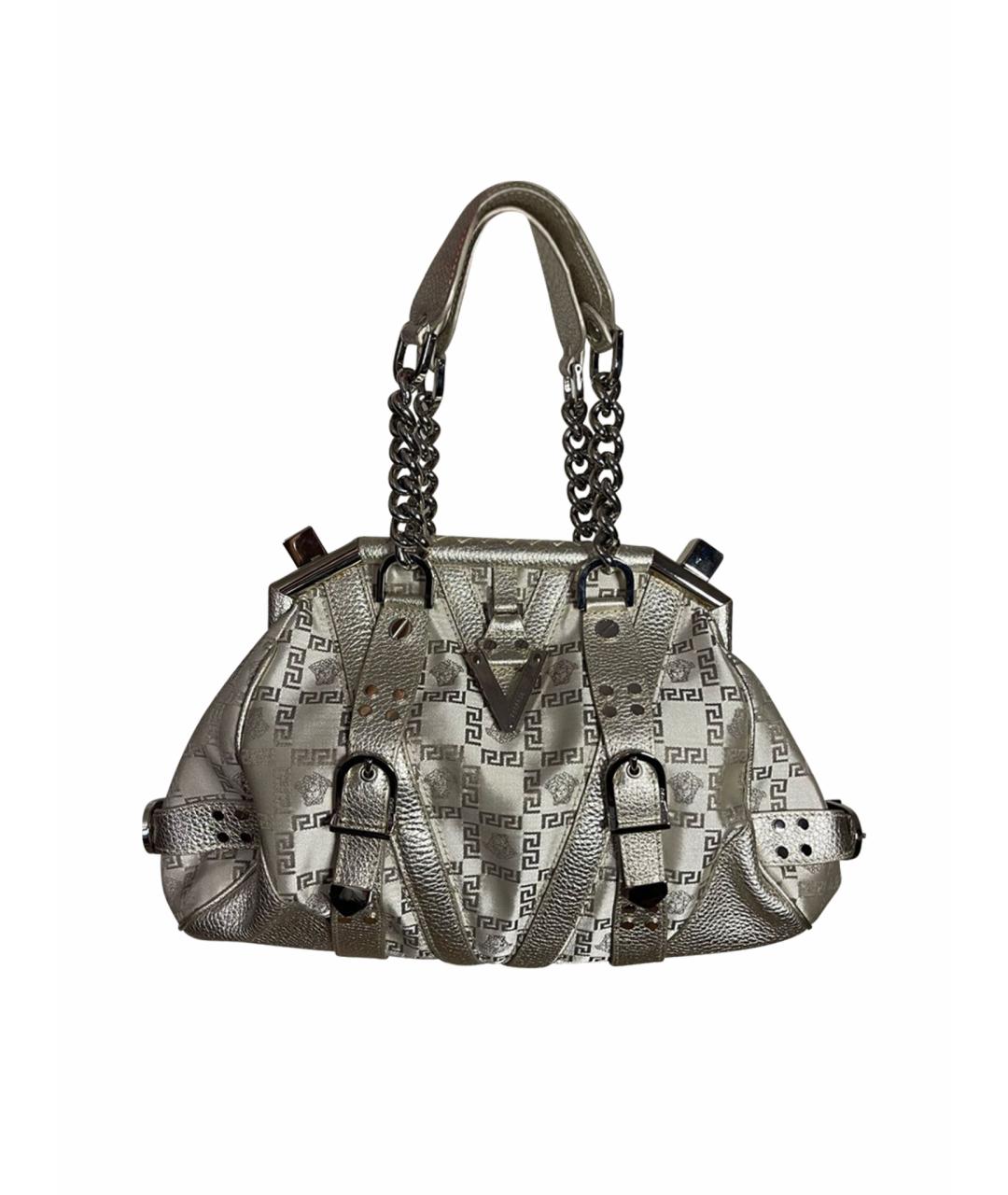 VERSACE Серебряная тканевая сумка с короткими ручками, фото 1