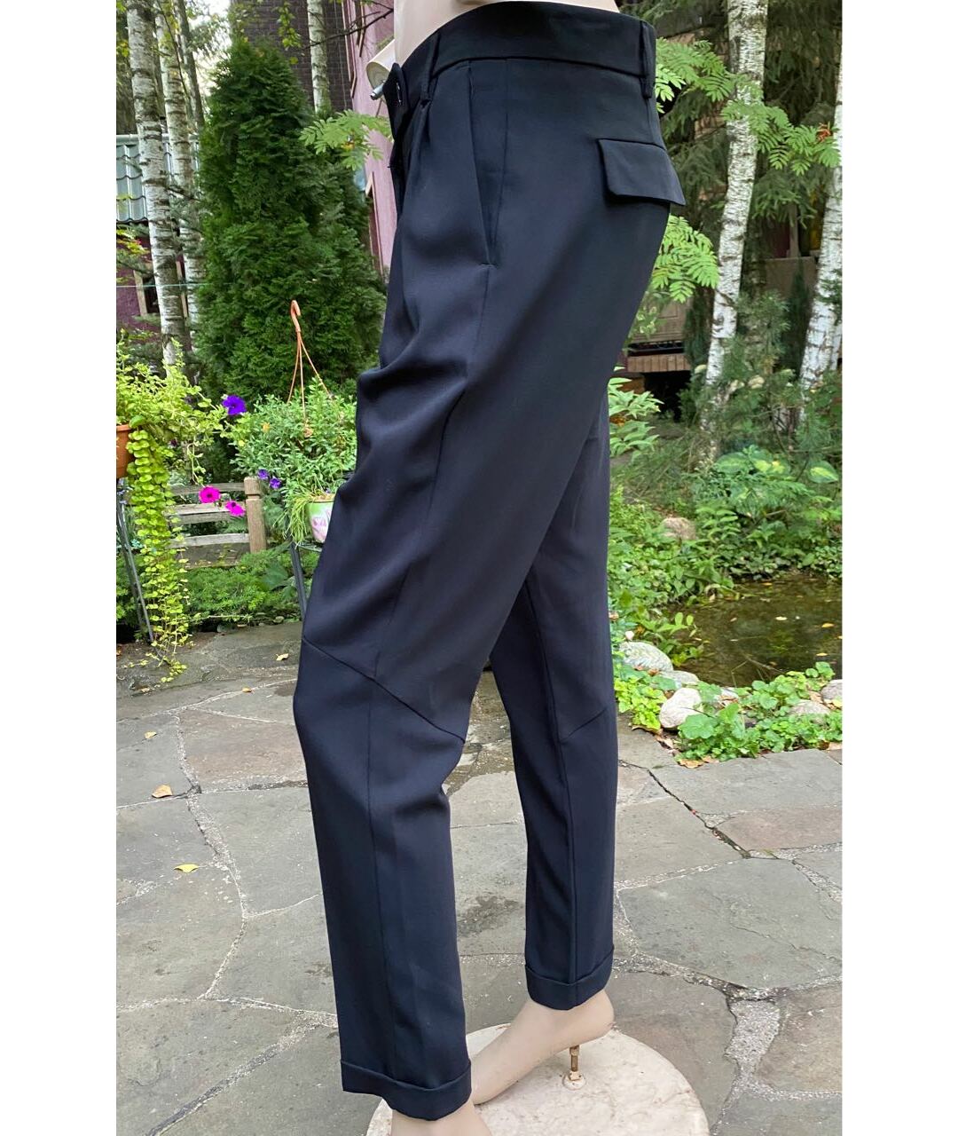 TWIN-SET Черные полиэстеровые прямые брюки, фото 3
