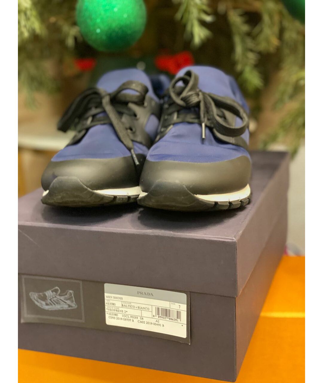 PRADA Синие текстильные низкие кроссовки / кеды, фото 4
