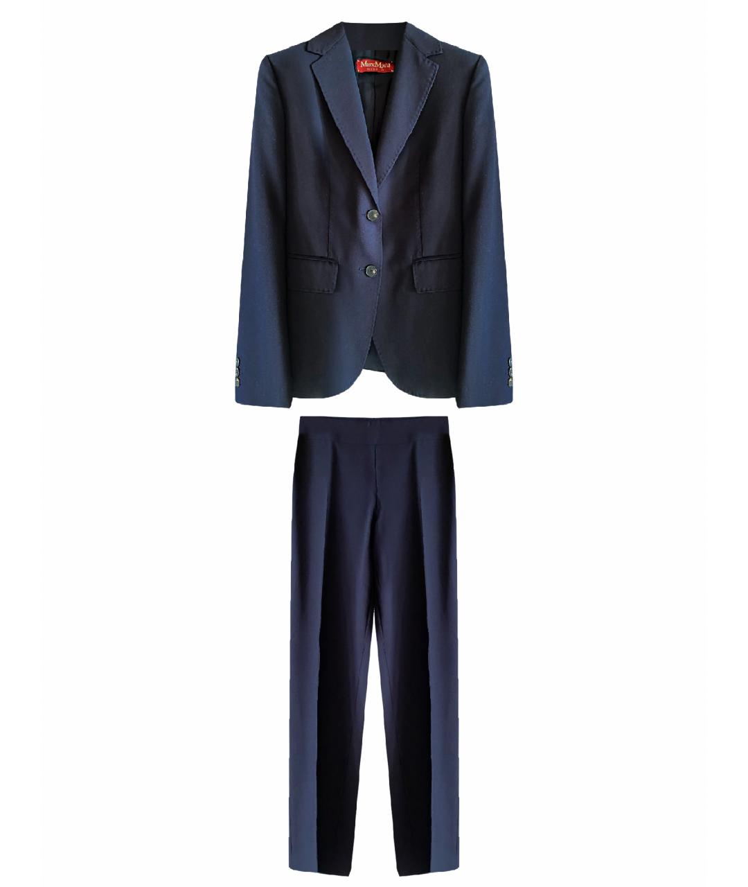 MAX MARA STUDIO Темно-синий шерстяной костюм с брюками, фото 1
