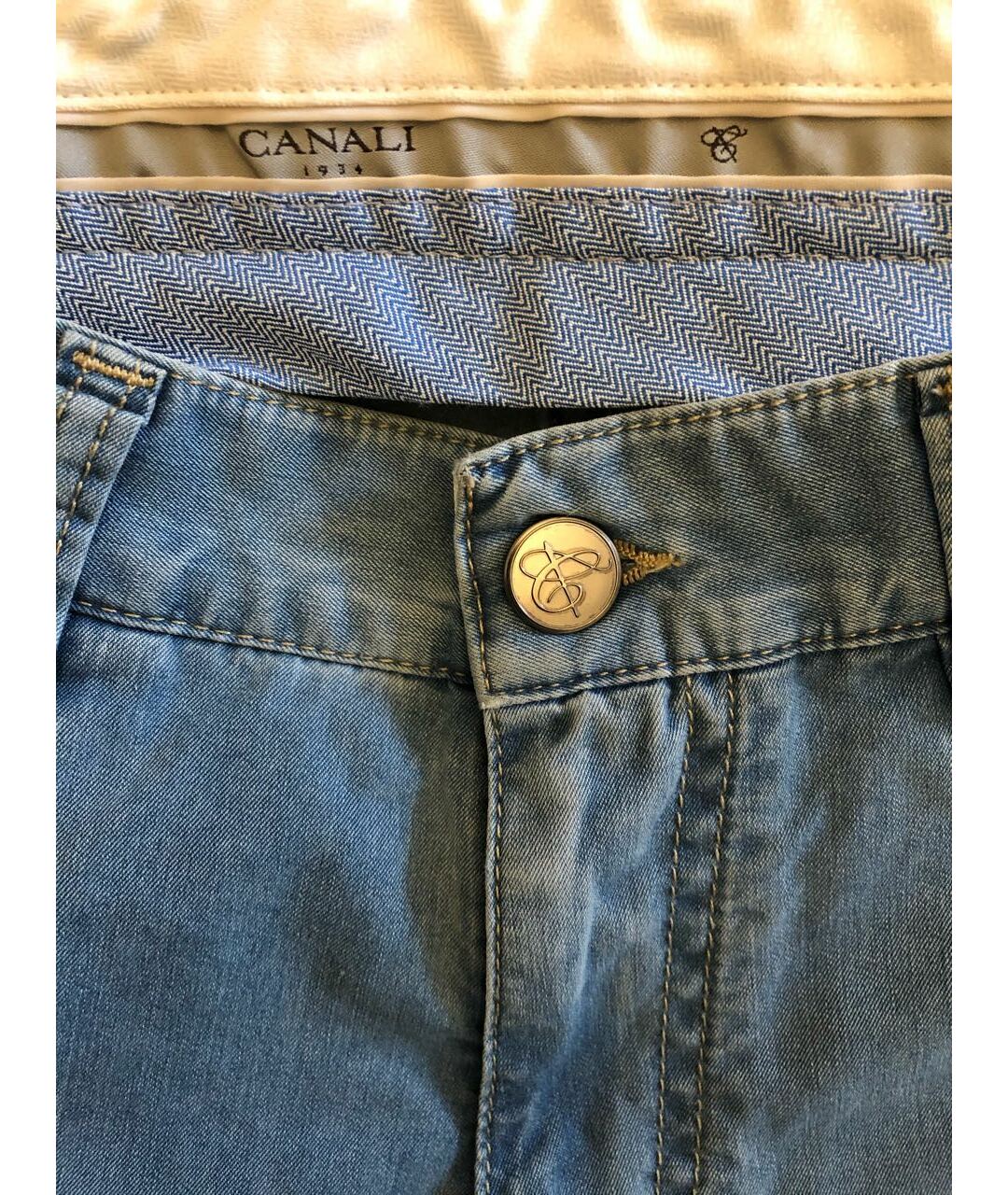 CANALI Голубые хлопковые прямые джинсы, фото 4