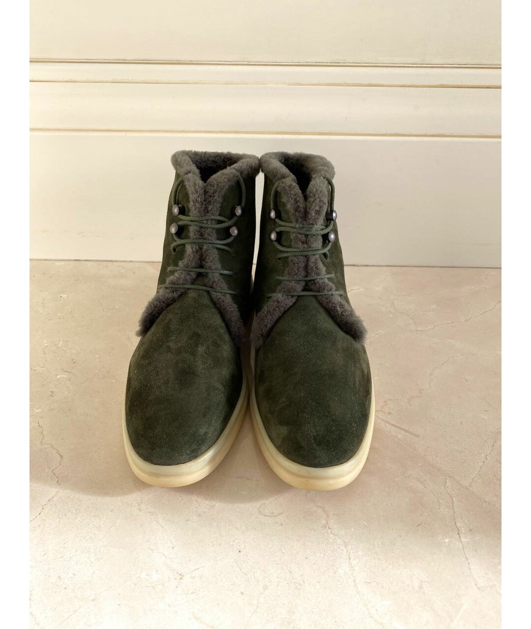 LORO PIANA Зеленые замшевые ботинки, фото 2