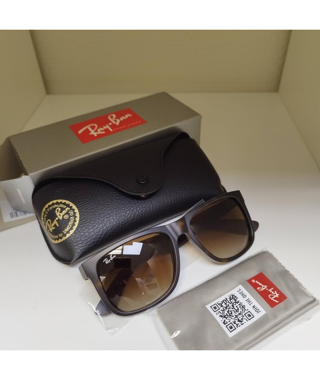 RAY BAN Коричневые пластиковые солнцезащитные очки, фото 4