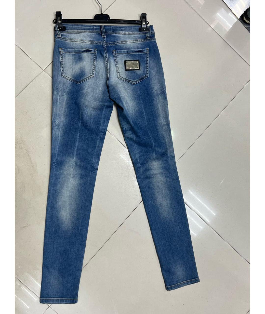 PHILIPP PLEIN Синие хлопко-эластановые джинсы слим, фото 2
