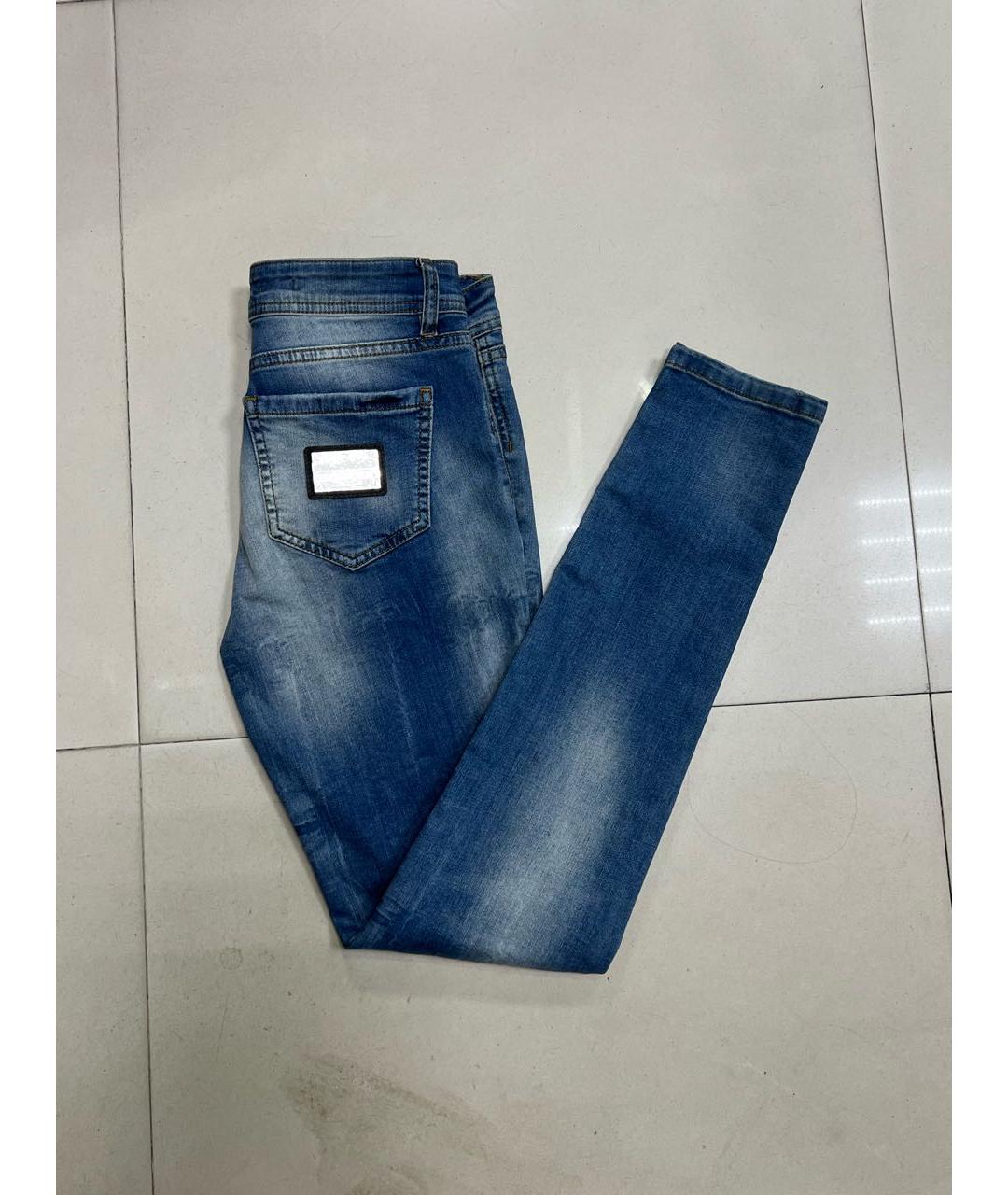 PHILIPP PLEIN Синие хлопко-эластановые джинсы слим, фото 3