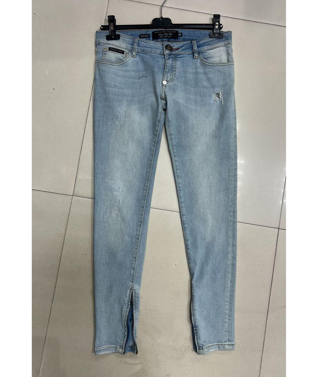 PHILIPP PLEIN Голубые хлопко-эластановые джинсы слим, фото 6