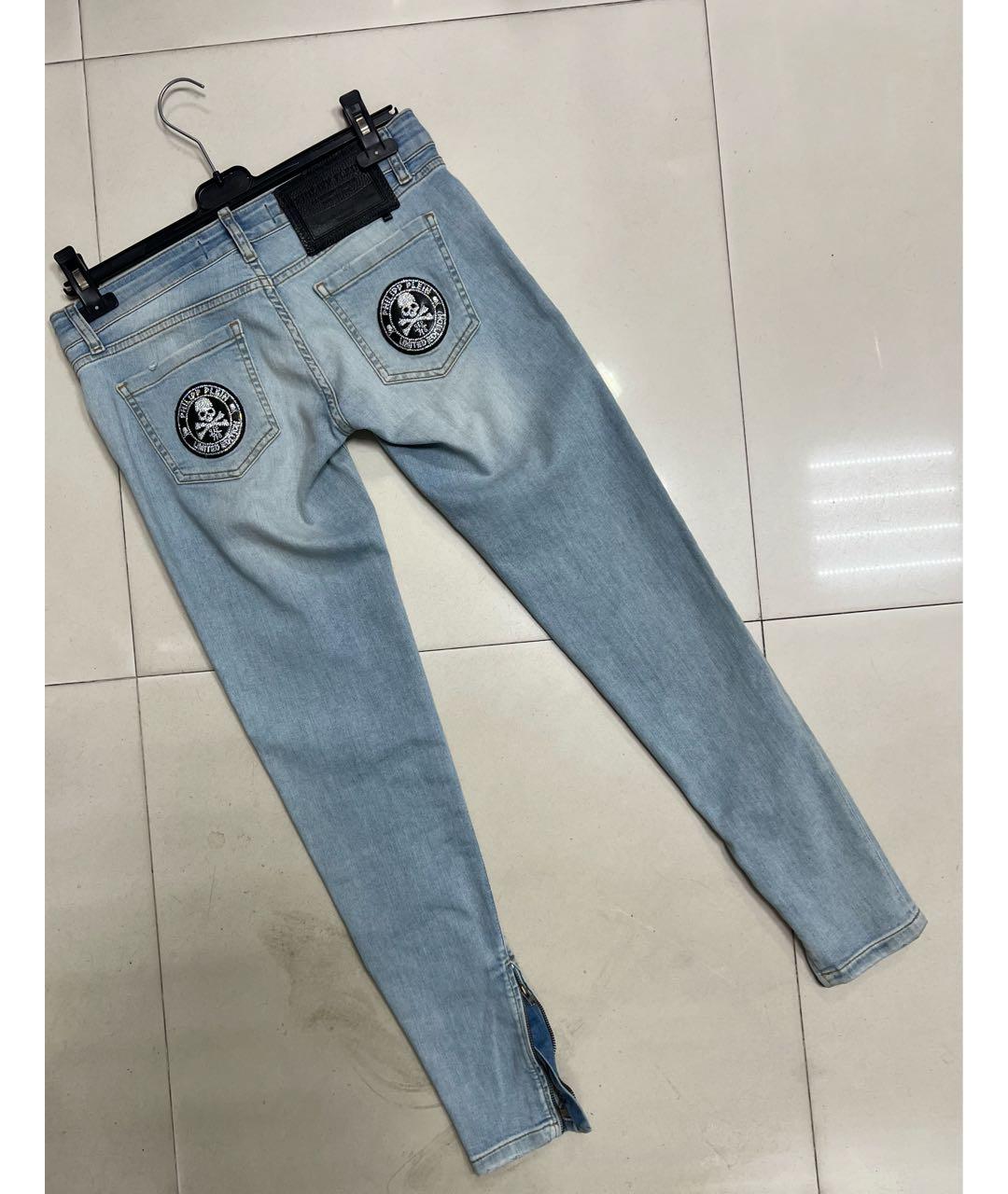 PHILIPP PLEIN Голубые хлопко-эластановые джинсы слим, фото 2