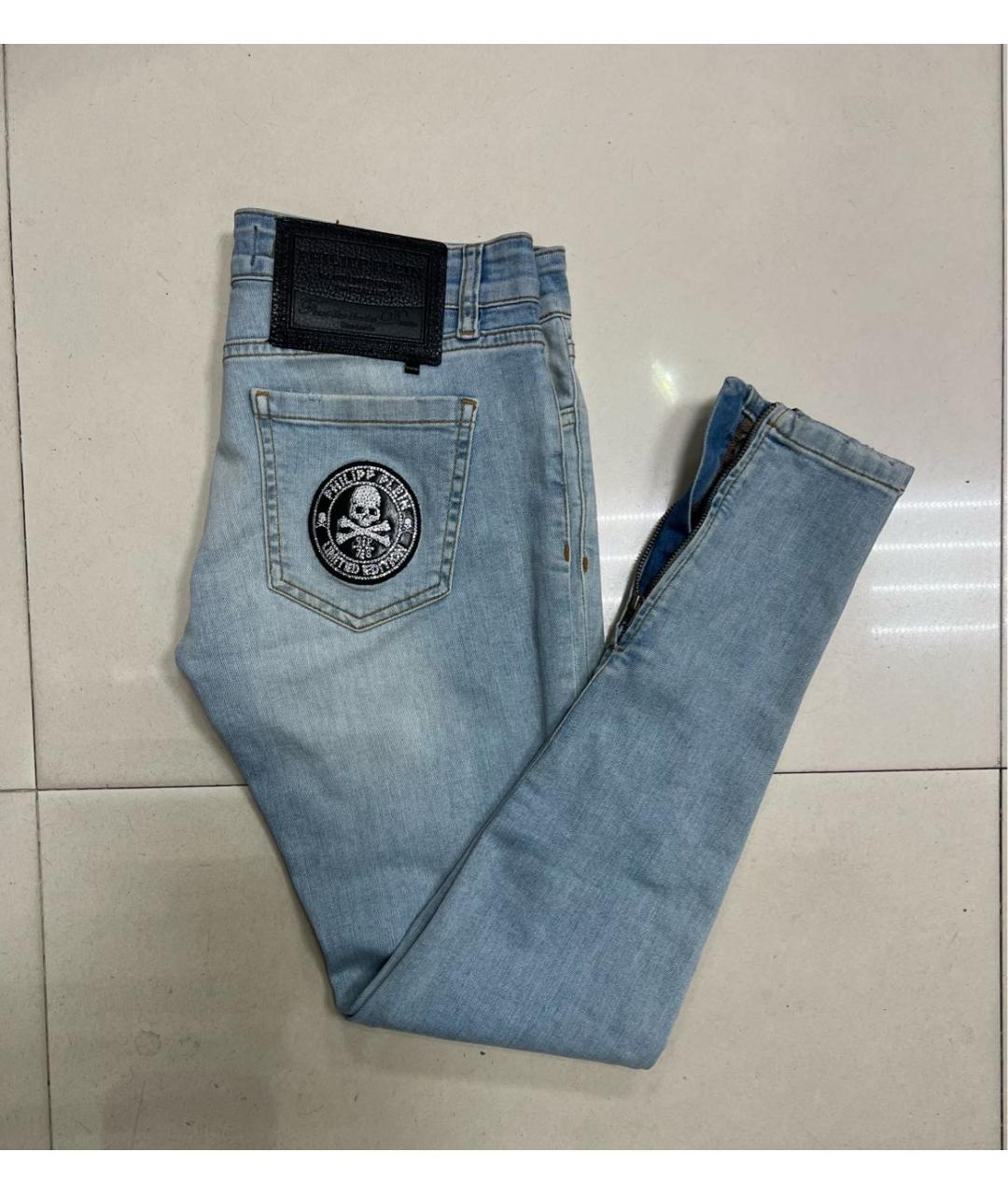 PHILIPP PLEIN Голубые хлопко-эластановые джинсы слим, фото 4