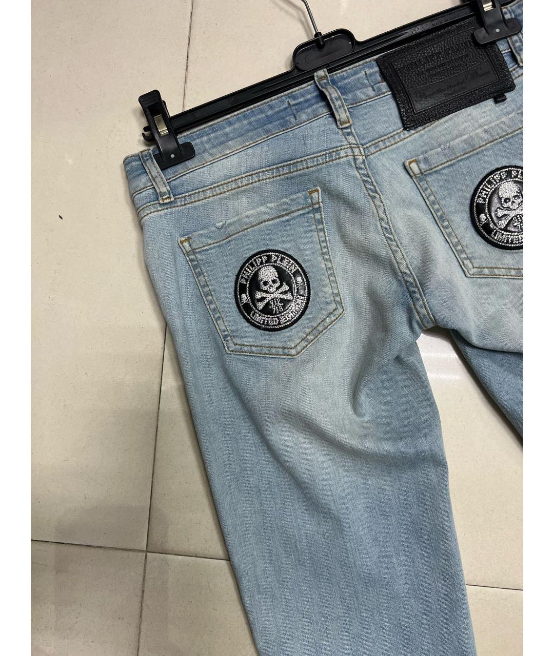 PHILIPP PLEIN Голубые хлопко-эластановые джинсы слим, фото 3
