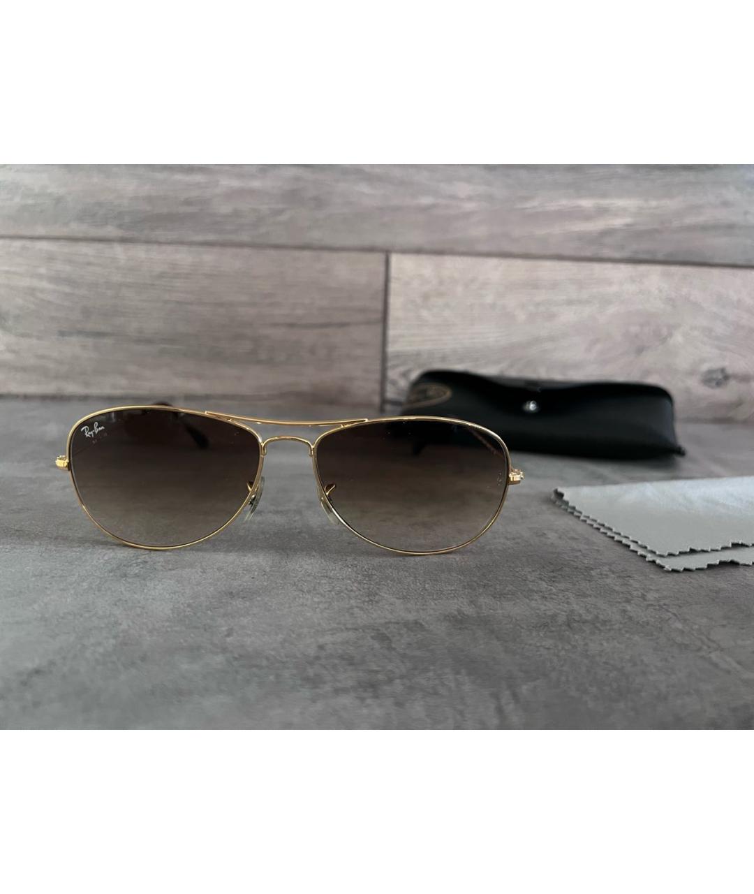 RAY BAN Золотые металлические солнцезащитные очки, фото 5