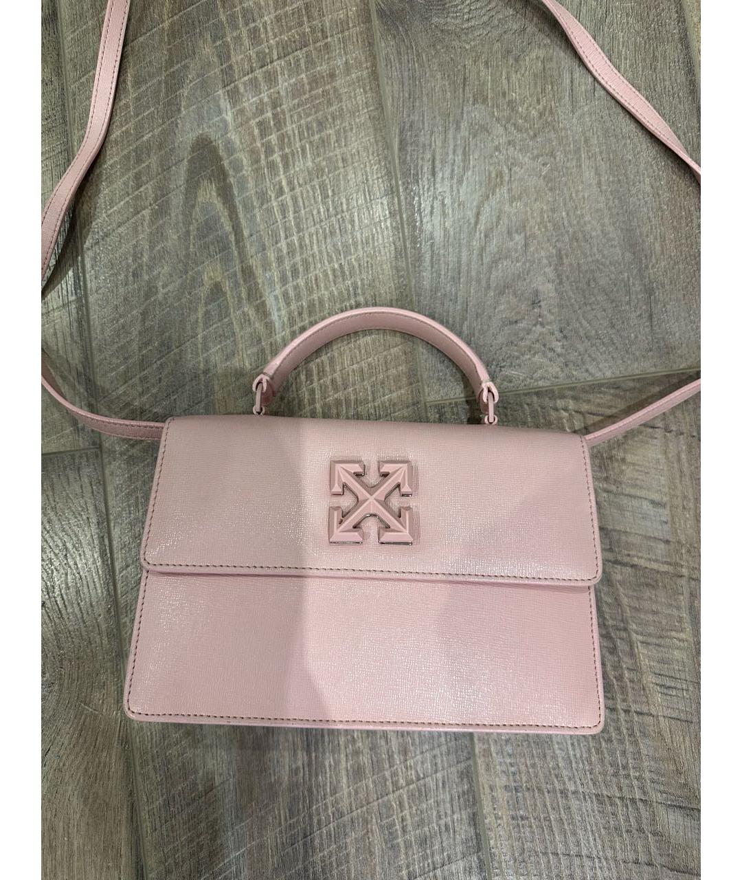 OFF-WHITE Розовая кожаная сумка с короткими ручками, фото 5