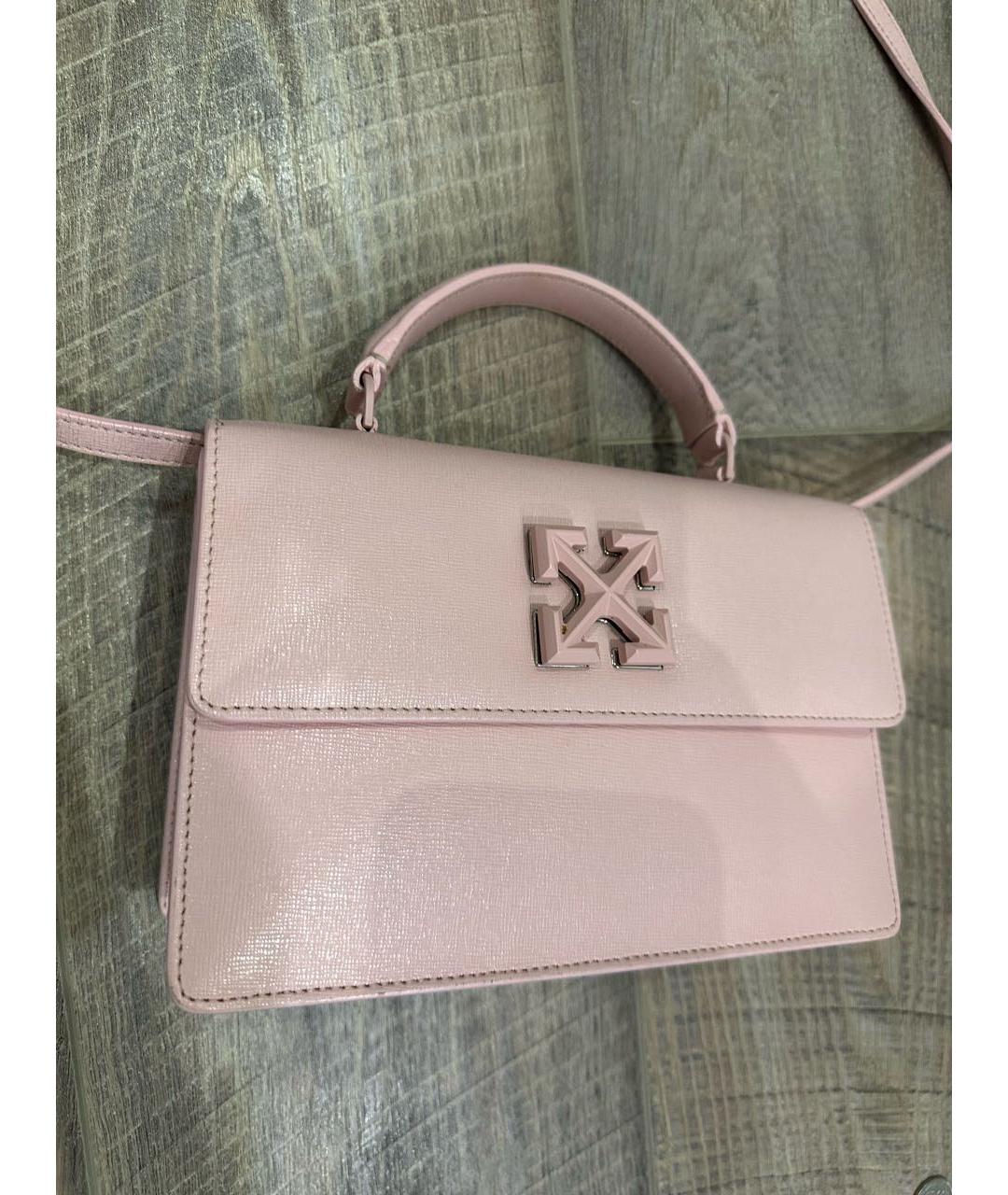 OFF-WHITE Розовая кожаная сумка с короткими ручками, фото 2