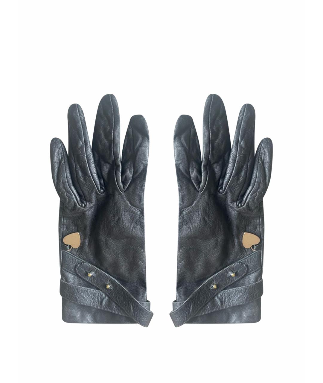 MOSCHINO Черные кожаные перчатки, фото 1