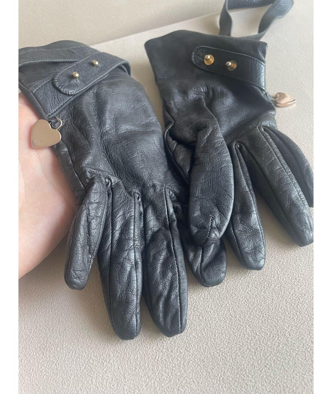 MOSCHINO Черные кожаные перчатки, фото 3