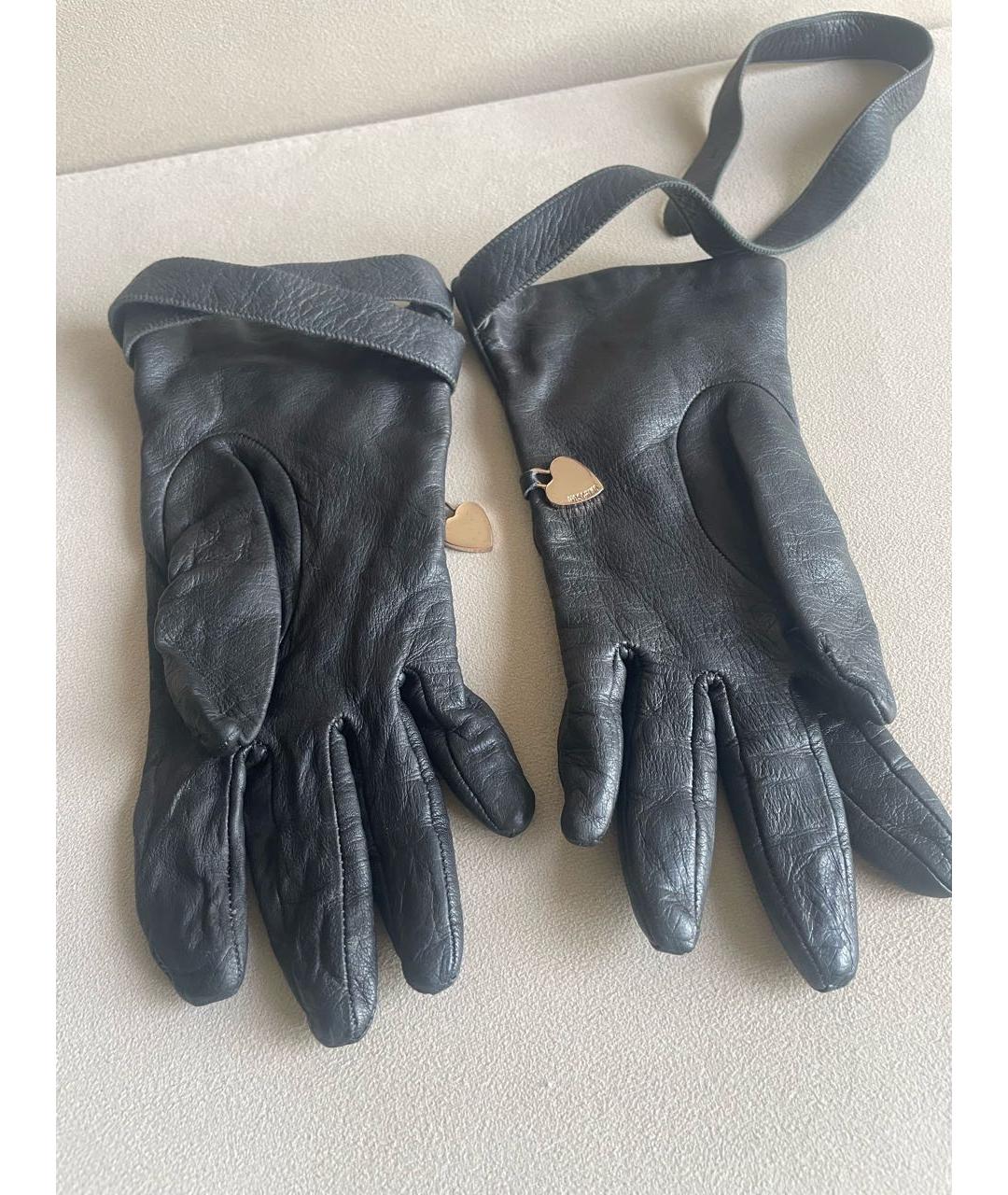 MOSCHINO Черные кожаные перчатки, фото 2