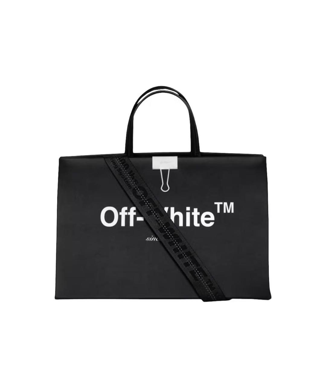 OFF-WHITE Черная кожаная сумка тоут, фото 1