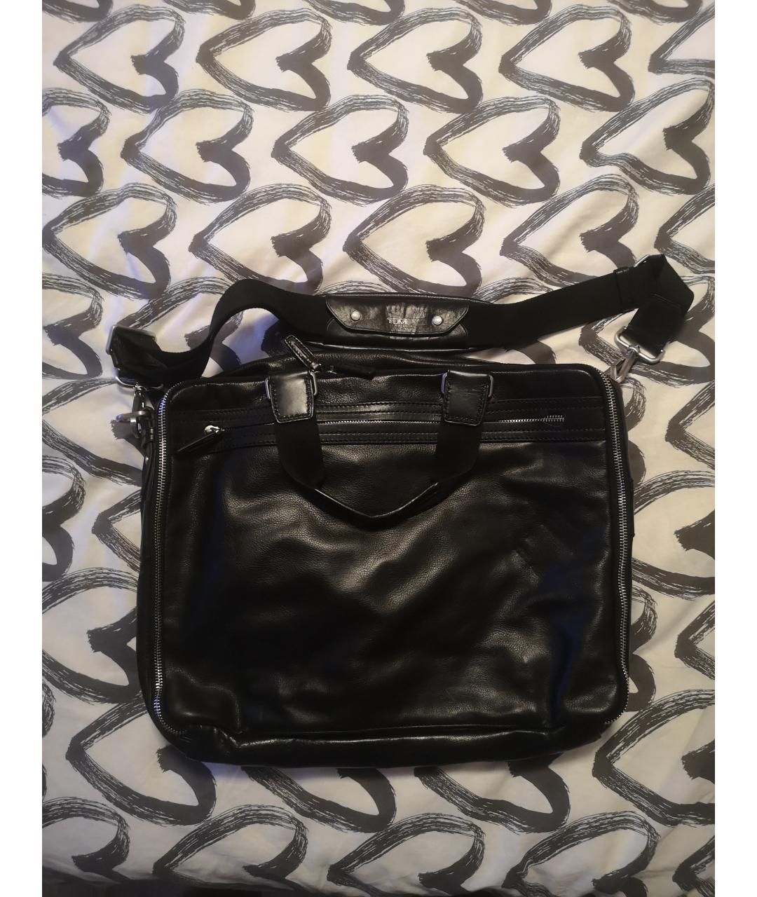 TUMI Черный кожаный портфель, фото 3